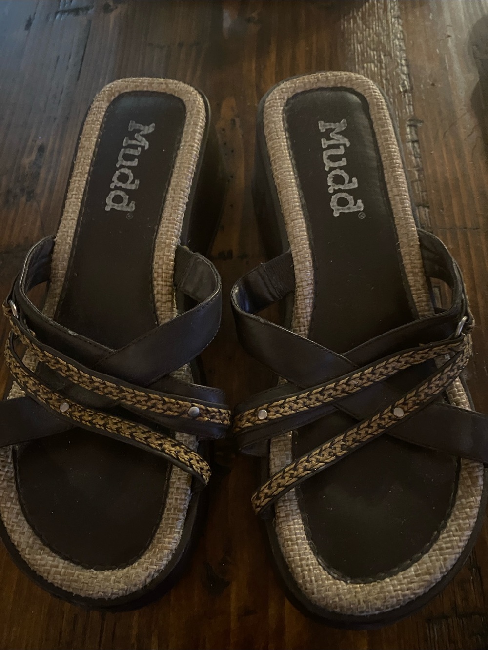 Mudd Women's Dark Brown Braided Strap Slide Sandals
